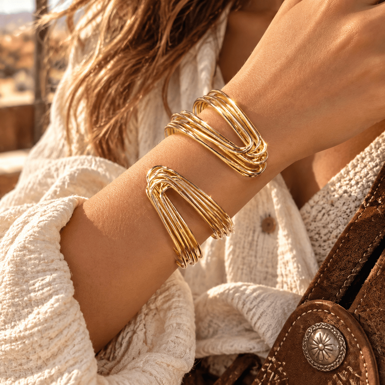 Women's Light Luxury Vintage Y2K Brushed Metal Open Bangle